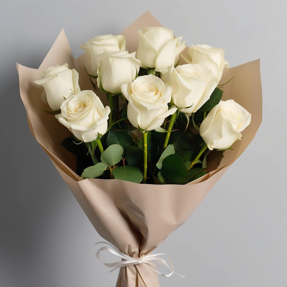 Букет 9 Белых роз Эдлесс Лав в Карабаше