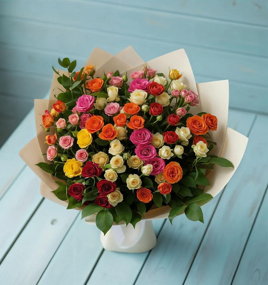 Букет Микс из разноцветных кустовых роз в Карабаше