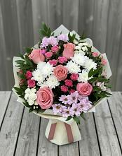 Букет цветов из:  Альстромерии, Гвоздики, Розы и Хризантемы в Карабаше