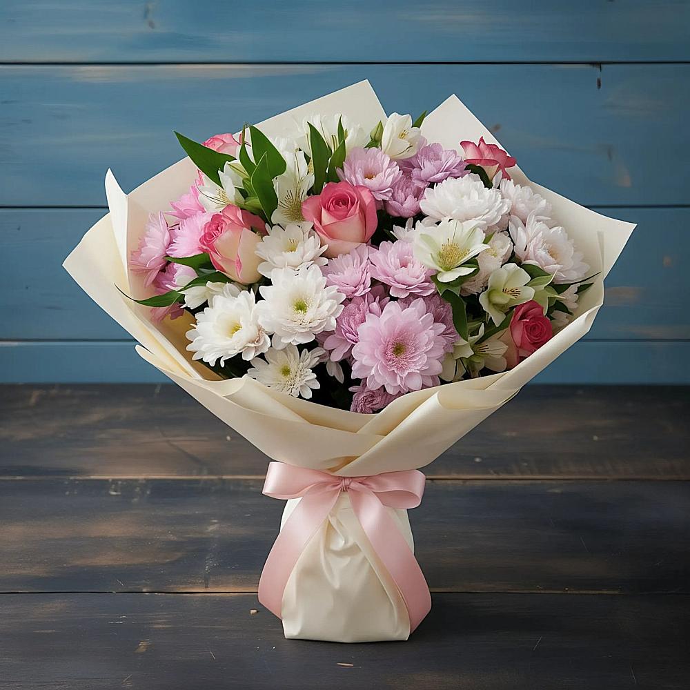 Букет цветов из: Хризантемы, Альстромерии и Розы в Карабаше